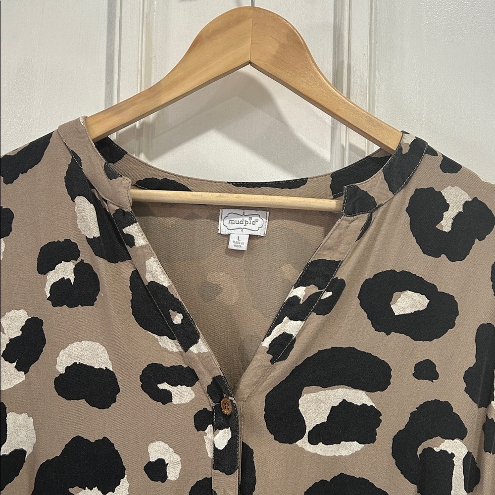 Mudpie Maybell Animal Print Babydoll Flounce Mini Dress - Size Large - Picture 5 of 10